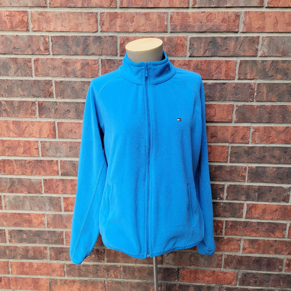 Tommy Hilfiger Jeans Fleece Jacket Womens X-Large Solid Blue Full Zip 2000's